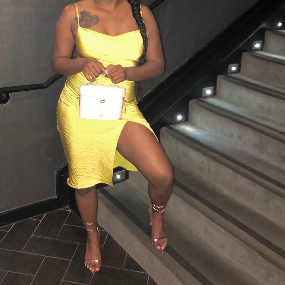 {Boutique} Yellow Sateen MIDI Slip Dress